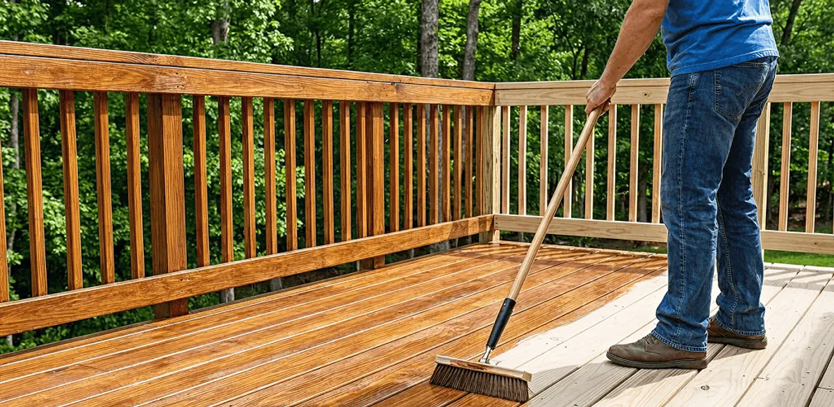 Deck staining and sealing application on a wood deck in Tempe, AZ