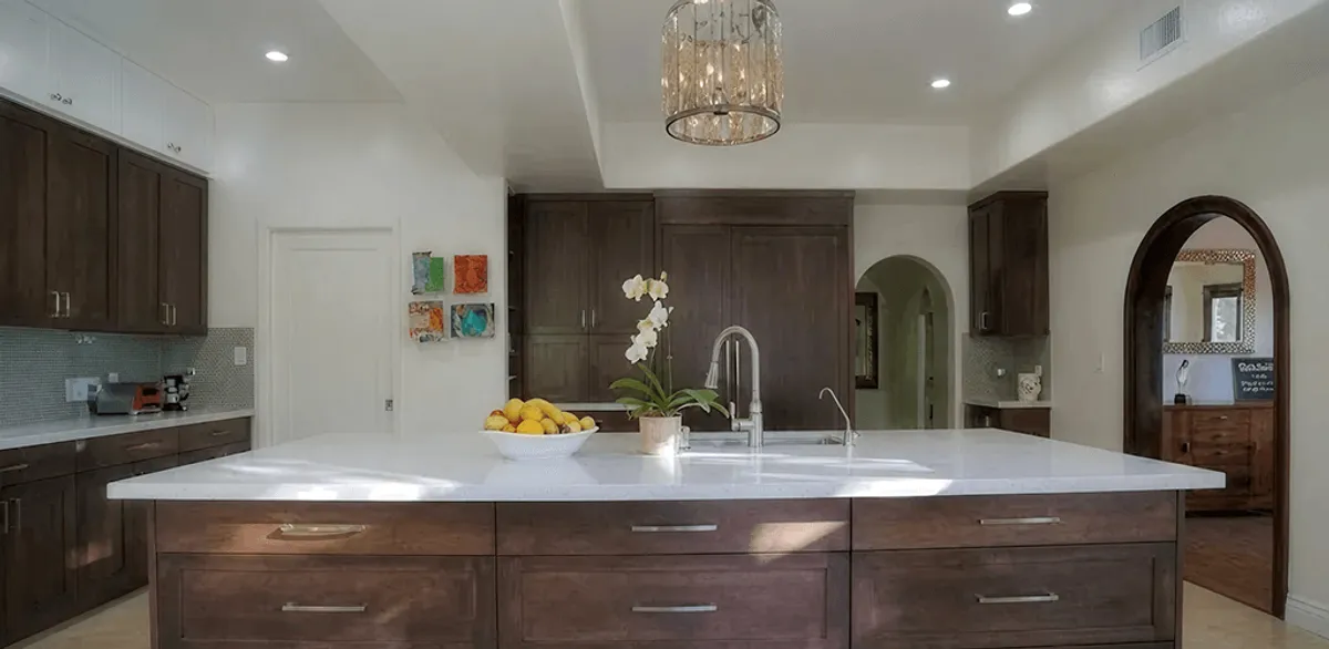 Cabinet refacing project with updated kitchen cabinets and island in Tempe, AZ