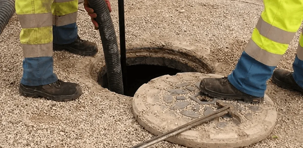 Drain cleaning crew clearing a sewer access point with professional equipment in Tempe, AZ